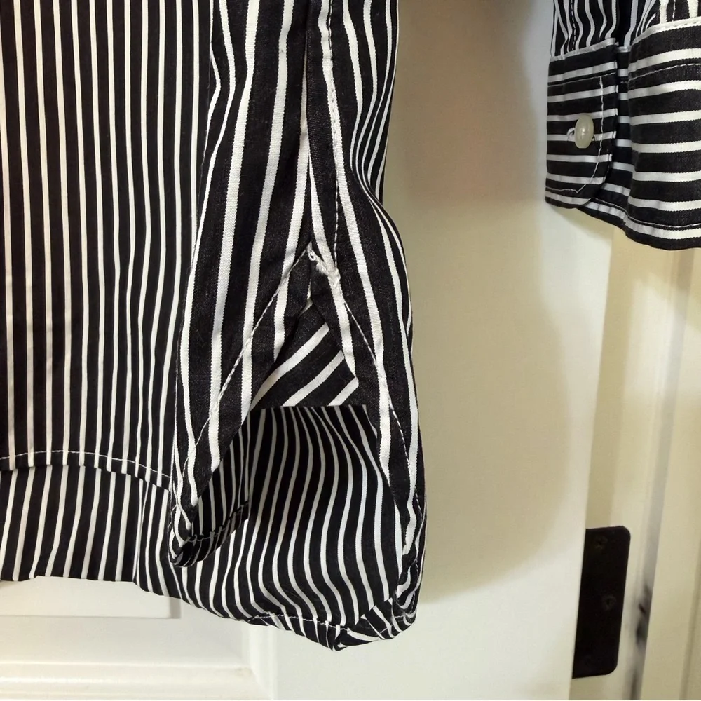 Ralph Lauren Women’s Black White Striped Long Sleeve Button Up Shirt Size XL - Picture 2 of 9
